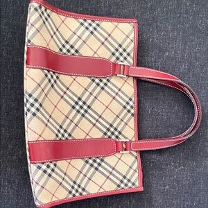 Classic Plaid Tote Bag with Red Trim